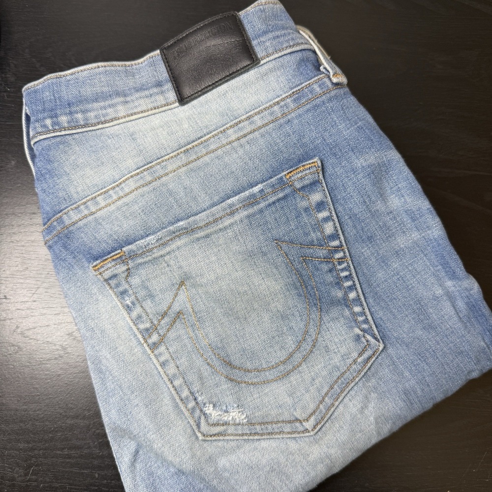 True Religion Jeans Halle Mid Rise‎ Womens 30 Fits 31x30 Distressed Skinny Denim